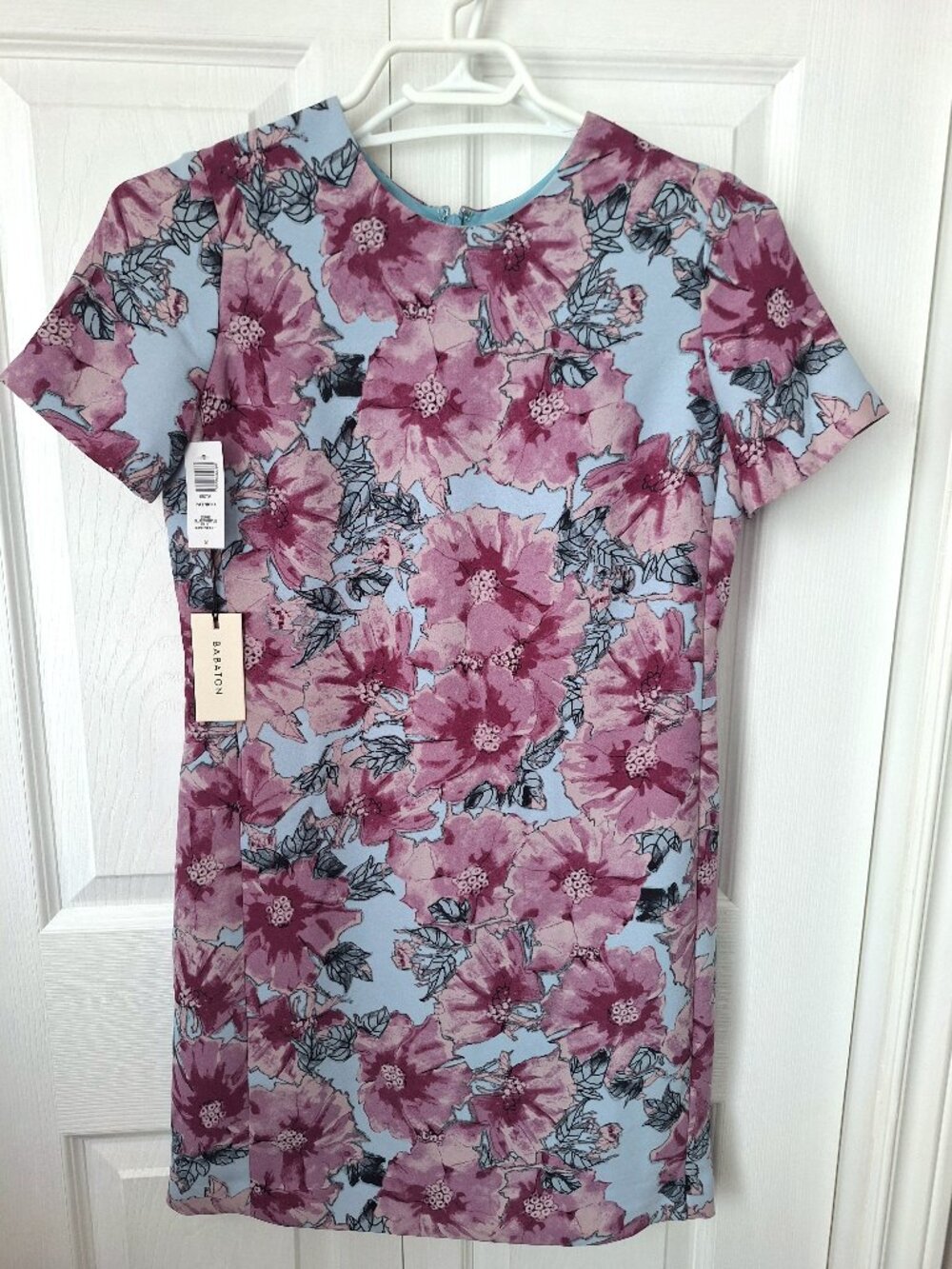 Babaton Patricio Blue and Violet Short Sleeve Floral Print Dress